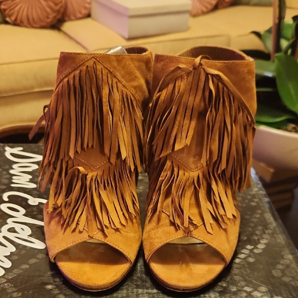 Sam Edelman Tan Fringe Ankle Booties